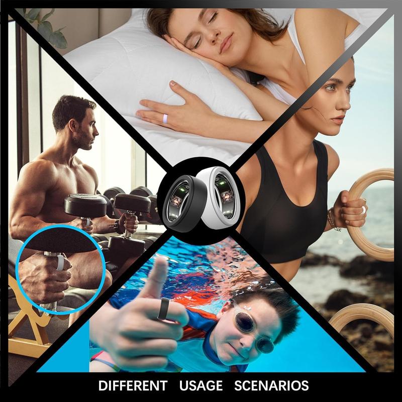 4PCS Silicone Ring Cover for Oura Ring Protector, Elastic Silicone Ring Protector for Working Out Compatible with Samsung Galaxy Ring, White+Black+Blue+Purple(S)