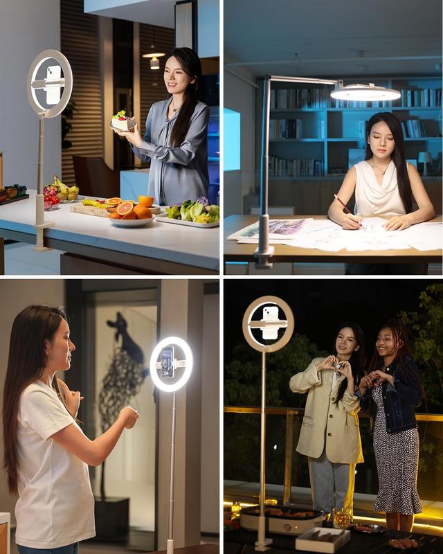  Extendable Phone Stand with 10'' LED Ring Light, Overhead Mount, Compatible with 3.5-6.7'' Phone,3 Lighting Modes & 5 Brightness, Suitable for YouTube,TikTok,Live Streaming,Online Meeting.