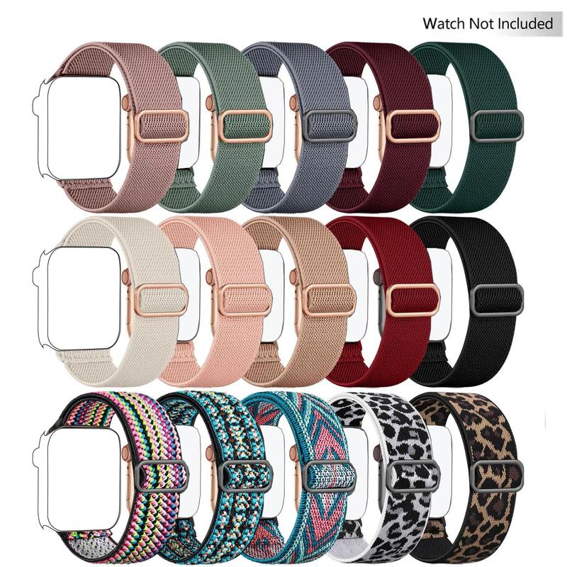 Stretchy Nylon Solo Loop Watch Band for Women Men, 15pcs set Adjustable Elastic Braided Watch Band for iWatch Ultra SE Series, Wearable Accessories for Watch 38mm 40mm 41mm 42mm 44mm 45mm 49mm