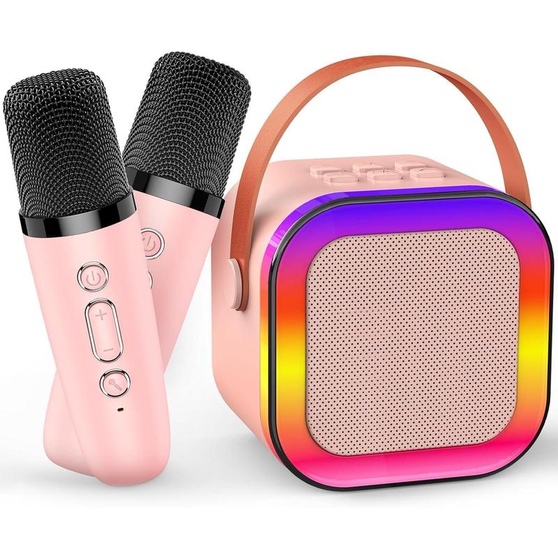 Karaoke Machine for  Adults, Mini Portable  Speaker with 2  Mics and LED Light,5 Variable Voice,for Home Party Birthday Suitable for Girls Boys Ages 3-12+  (Pink)