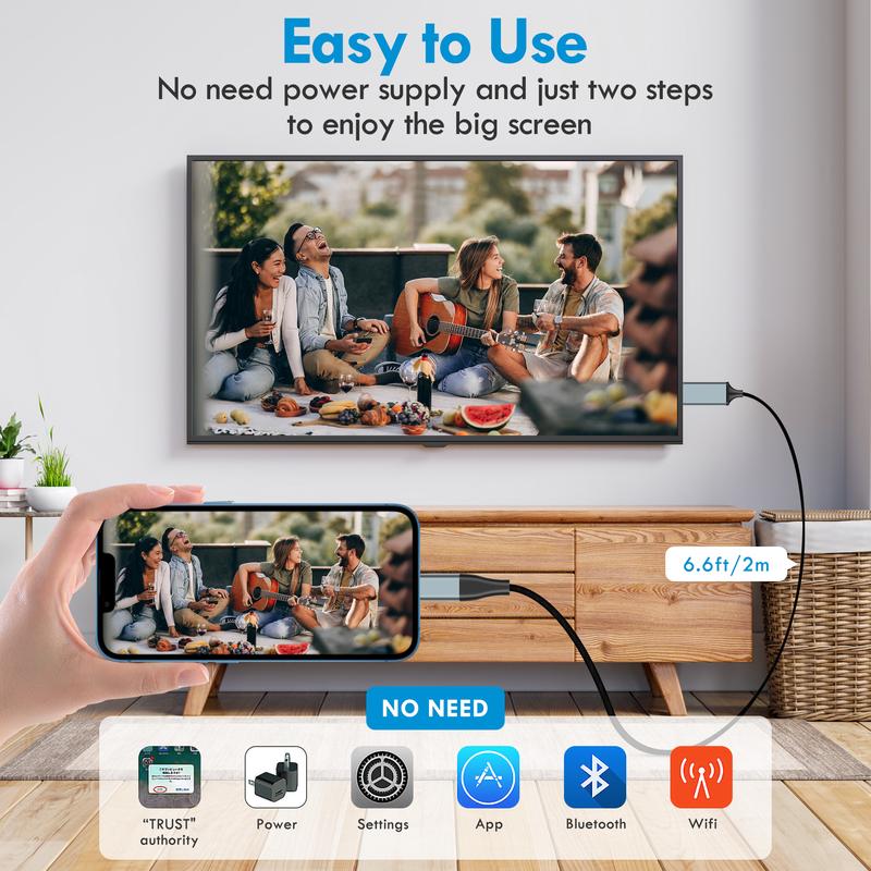 Lightning to HDMI Adapter, HDMI Cable for iPhone to TV, Compatible with iPhone14, 13, 12, 11 & YouTube to TV Output, with 1080P HD Display, Sync Video and Sound, Just Plug and Play, 6.6 13.2FT, Grey wire cable hdmi connector