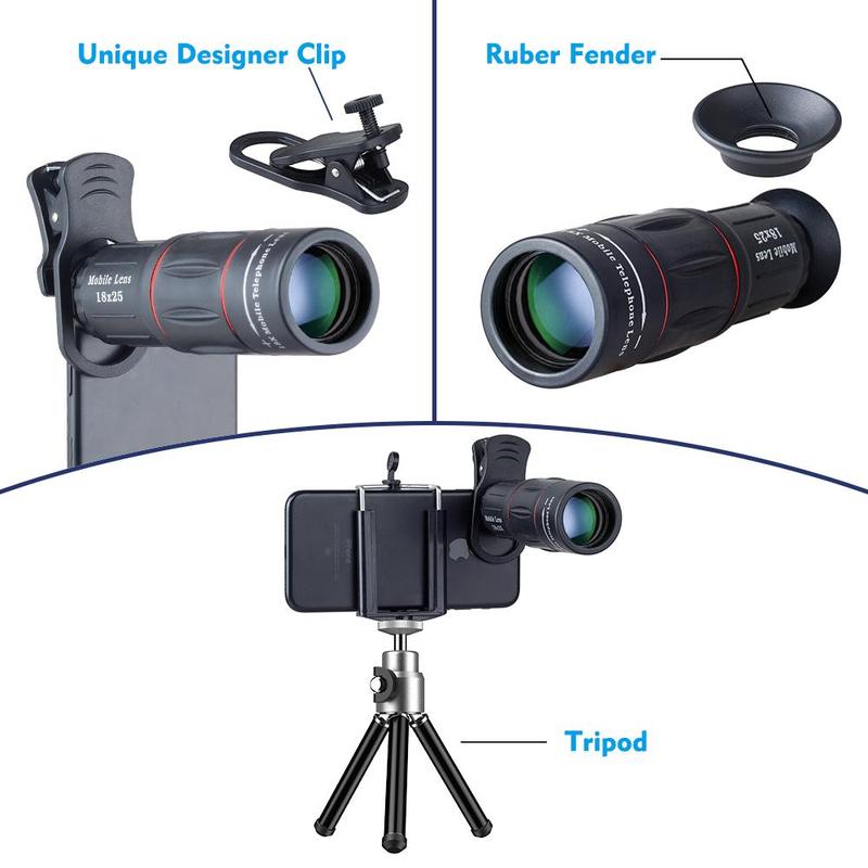 Music Festival 18X Magnification Mobile Phone Telescope Lens, Mobile Phone Zoom Lens With Tripod & Phone Clip & Cloth & Storage Bag & Lens Cover, Phone Accessories For Long Distance Shooting