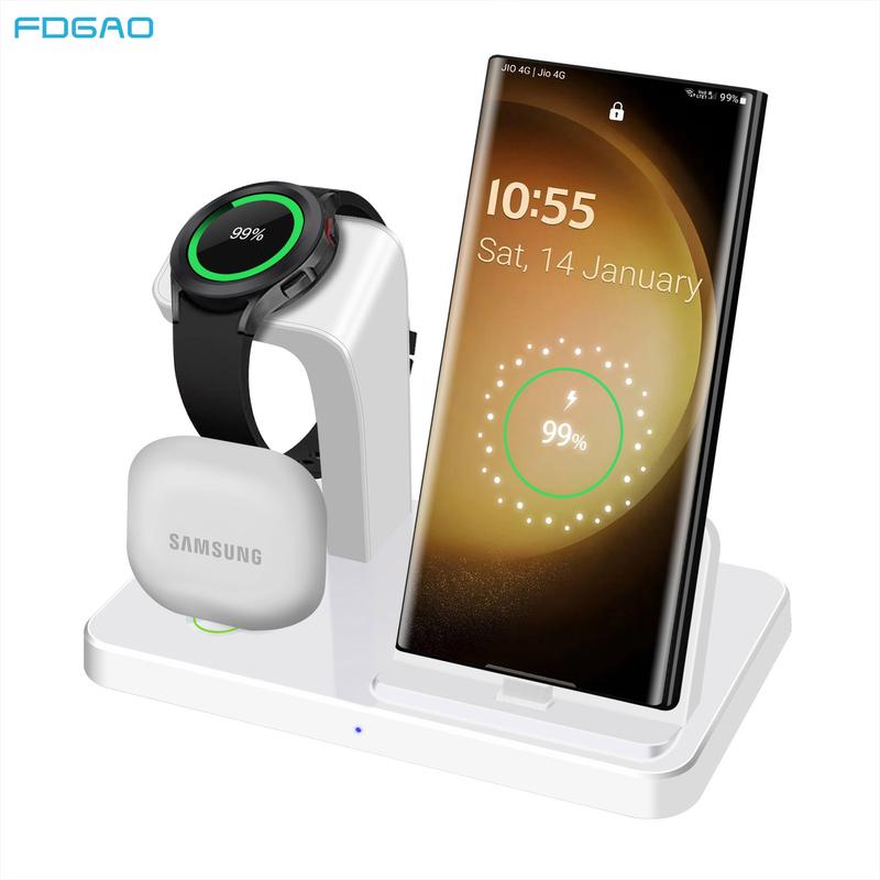 PDKUAI 3 in 1 Fast Charging Stand for Galaxy S24 S23 S22 S21 S20,Note 20 10,A54 A53 A51 & Galaxy Buds, Wireless Charger for Galaxy Watch