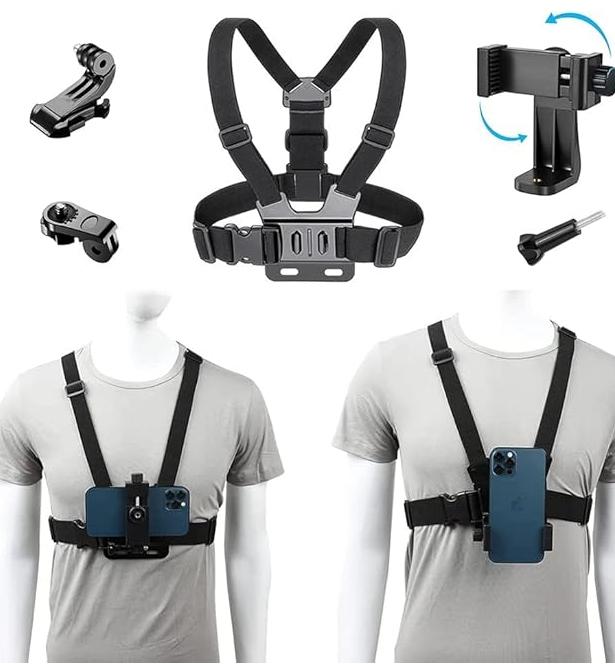 Mobile Phone and Camera Accessories - Adjustable Chest Mount Harness with Installation Bracket and Rotatable POV Holder Smartphone Cellphone