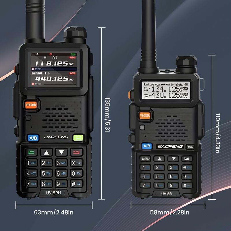 BAOFENG UV-5RH (Upgrade of UV-5R) GMRS Ham Radio, Long Range Walkie Talkies Survival Emergency Gear, Handheld Two Way Radio with NOAA Weather, 999 Channels,Copy Frequency,USB-C Charging,Support Chirp,Video & Audio Produc(Black, Full Kits)