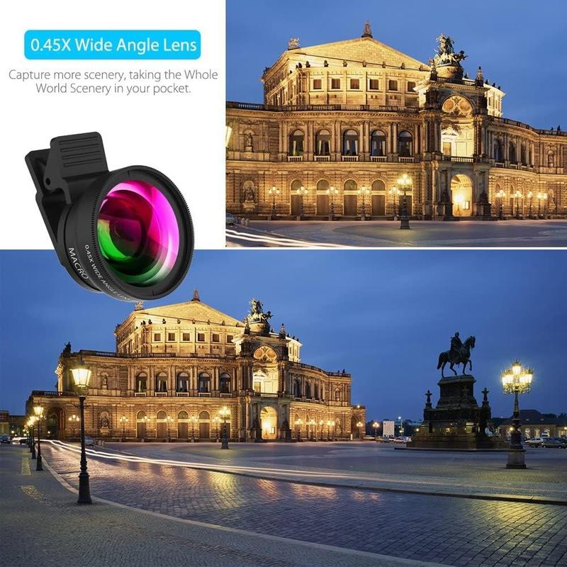 2 in 1 Clip-on Lens Kit, 1 Set 0.45X Wide Angle & 12.5X Macro Lens with Storage Bag, Camera Lens for Most Smartphones, Christmas Gift