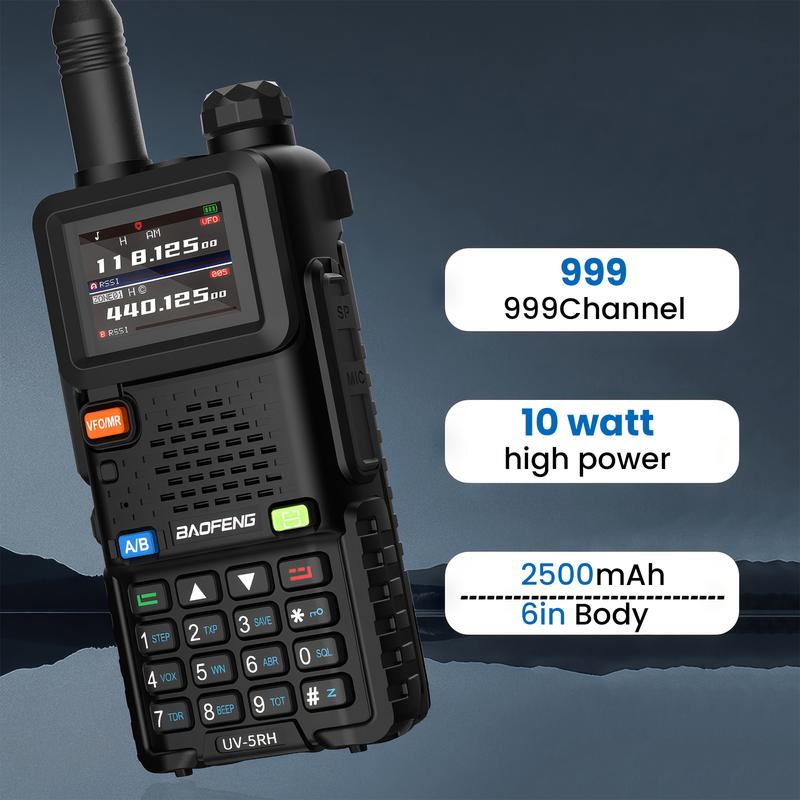 BAOFENG UV-5RH (Upgrade of UV-5R) GMRS Ham Radio, Long Range Walkie Talkies Survival Emergency Gear, Handheld Two Way Radio with NOAA Weather, 999 Channels,Copy Frequency,USB-C Charging,Support Chirp,Video & Audio Produc(Black, Full Kits)