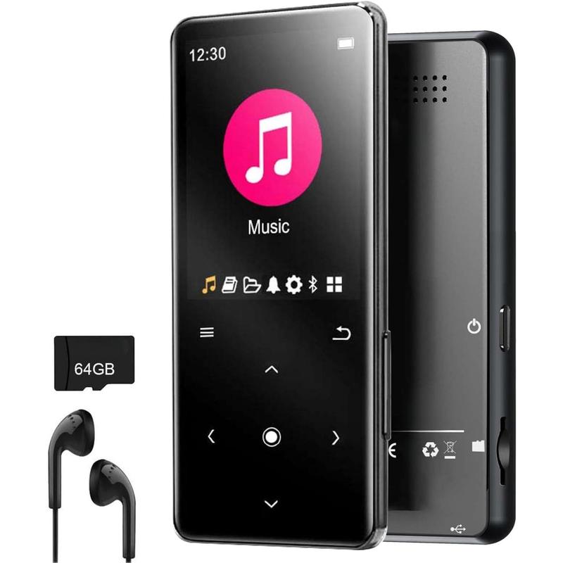 64GB MP3 Player with Bluetooth 5.2, Music Player with Built-in Speaker, FM Radio, Voice Recorder, EBook, Earphones Included