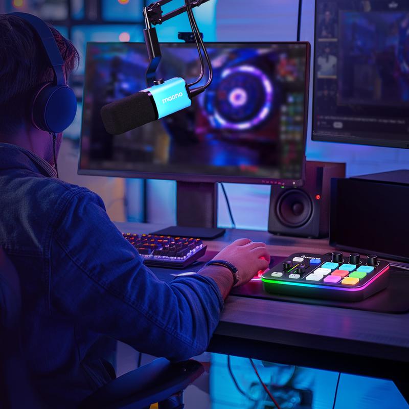 MAONO G1 NEO RGB USB Audio mixer with Bluetooth, Noise reduction, easy to use with PC, Smartphone, XLR microphone, ideal for gaming and streaming.