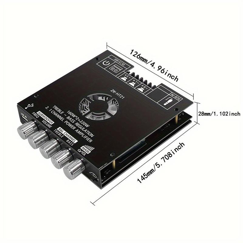 2.1 Channel Digital Amplifier Module, BT High Low Bass Subwoofer Amplifier Board, Wireless Subwoofer Amplifier 2.1 Channel Board 160W*2+220W Power Audio Stereo Amplifier Board for Smartphone Live Streaming