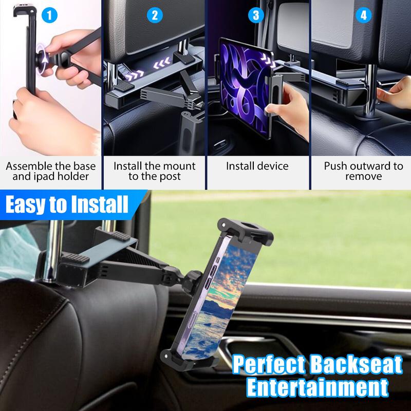 Car Headrest Tablet Holder - Adjustable Tablet Car Mount for Back Seat, Road Trip Essentials for Kids, for 4.7-10.2