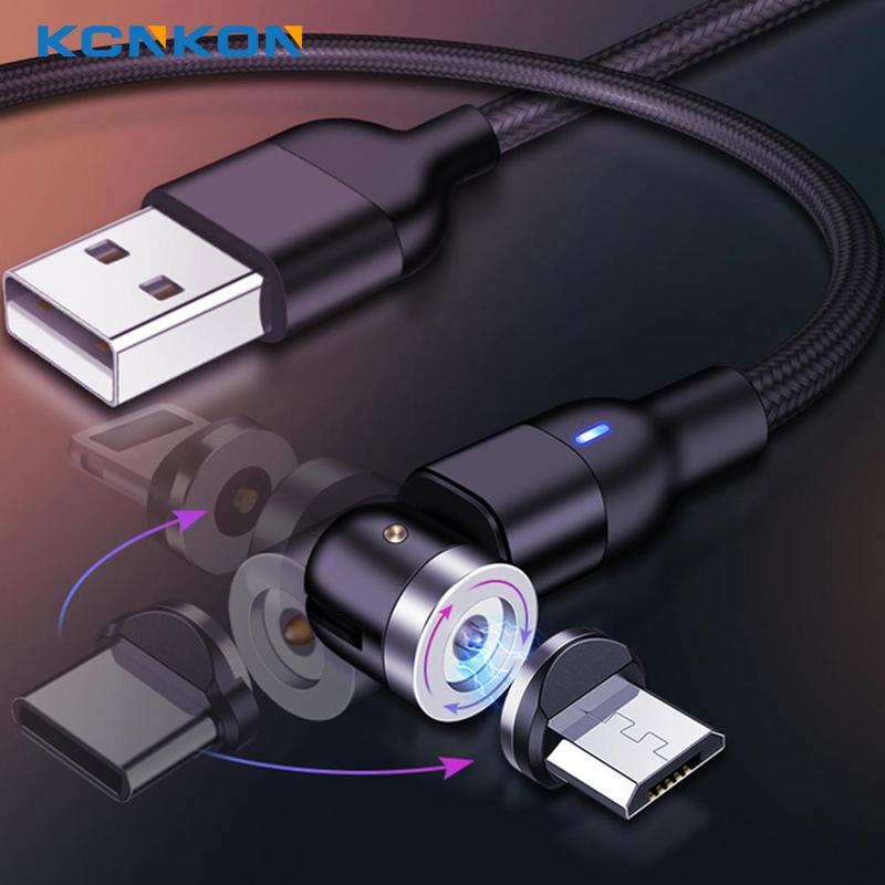 3 In 1 Magnetic Charging Cable, 1 Count 540° Rotating Magnetic Phone Charger, Nylon Braided Magnetic USB Cable For Micro USB Type C Device