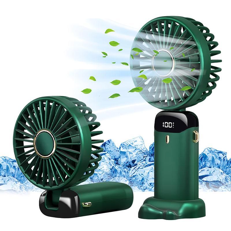 Summer Spring Portable Fan with Base & Lanyard for Music Festival, USB Rechargeable Handheld Fans with LED Power Display, Adjustable 5 Speeds Personal Cooling Fan, Compact Table Fan, Foldable Mini Fan for Outdoor Travel Camping