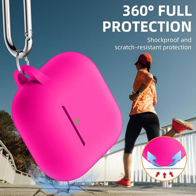 Compatible with AirPods 4 Case(2024), Soft Silicone Protective Cover for AirPods 4 Case with Keychain, Cleaning Kit & Anti-Loss Strap, AirPods 4th Generation Case for Women Men,Rose Pink Protection Protection