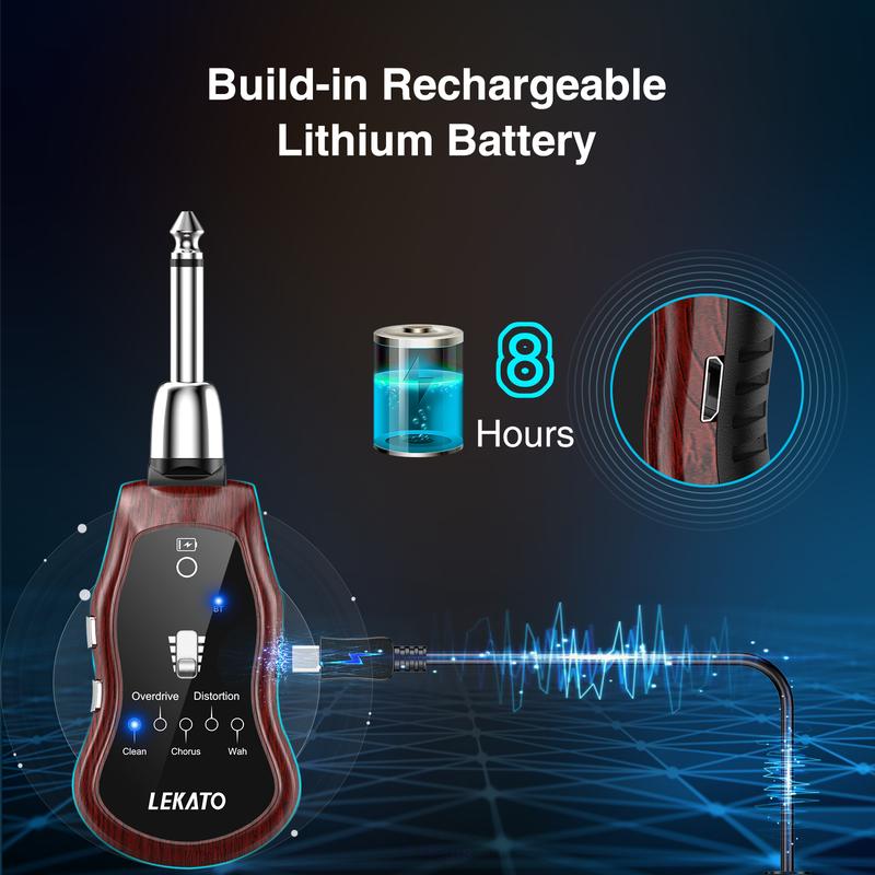 LEKATO Guitar Headphone Amplifier, Micro Headphone Amplifier, Bass Guitar Headphone Amplifier, Rechargeable Mini Guitar Practice Amp, with Bluetooth Receiver, Clean Chorus Overdrive Distortion and Wah Audio