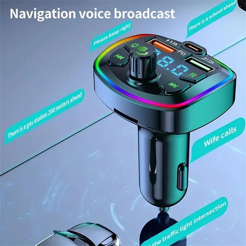 Wireless Car MP3 Player, 1 Count PD USB Type C Car Charger, Car FM Transmitter, Wireless Hands Free MP3, Dual USB Port PD Charging