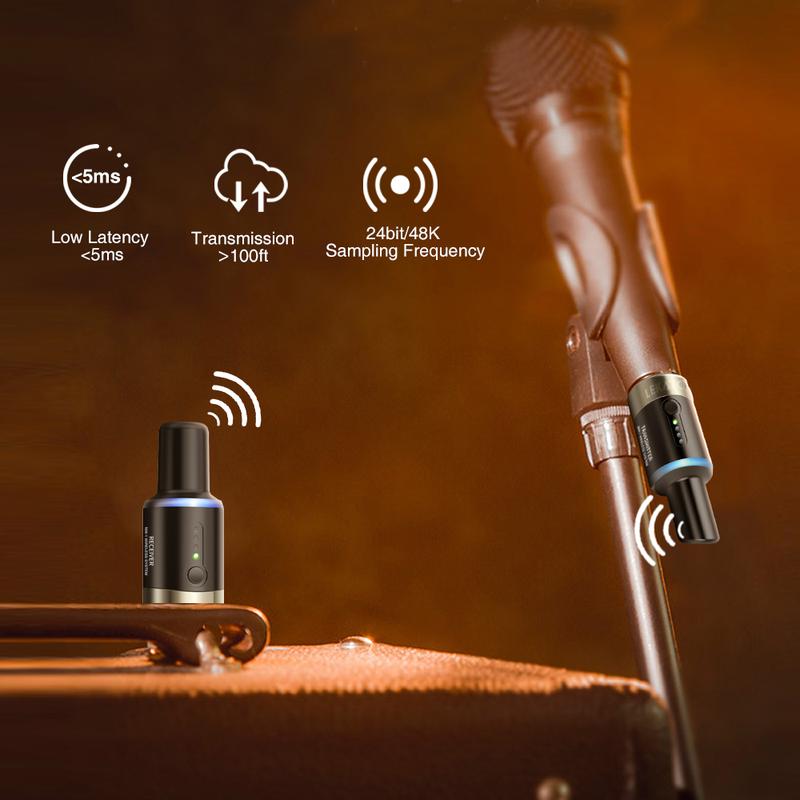 LEKATO MW-1 5.8 Ghz XLR Wireless Microphone Transmitter Receiver for PA System, Audio Mixer, Plug-on Microphone Wireless System, for Dynamic Microphone, DSLR Camera