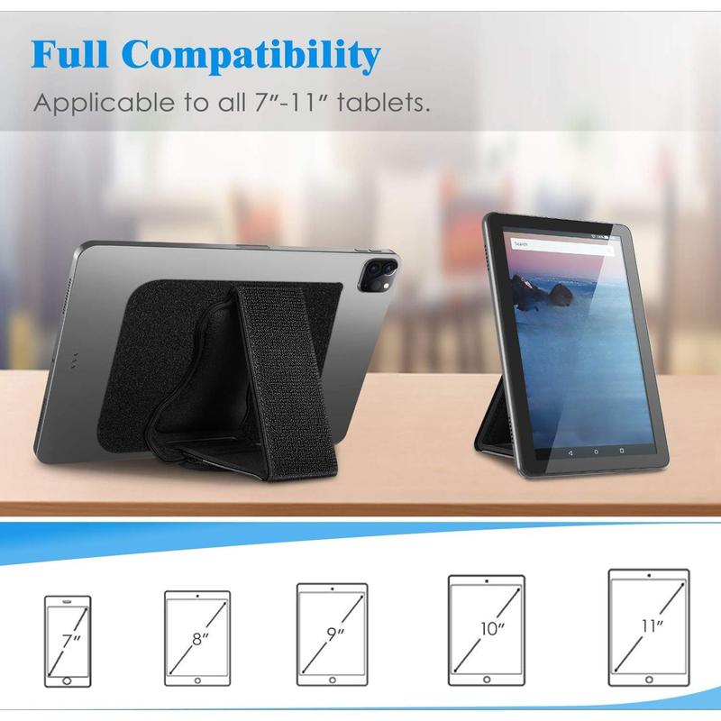 Universal Tablet Hand Strap Holder - [Dual Stand Supports] Detachable Padded Hook & Loop Fastening Handle Grip with Adhesive Patch for  All 7-11