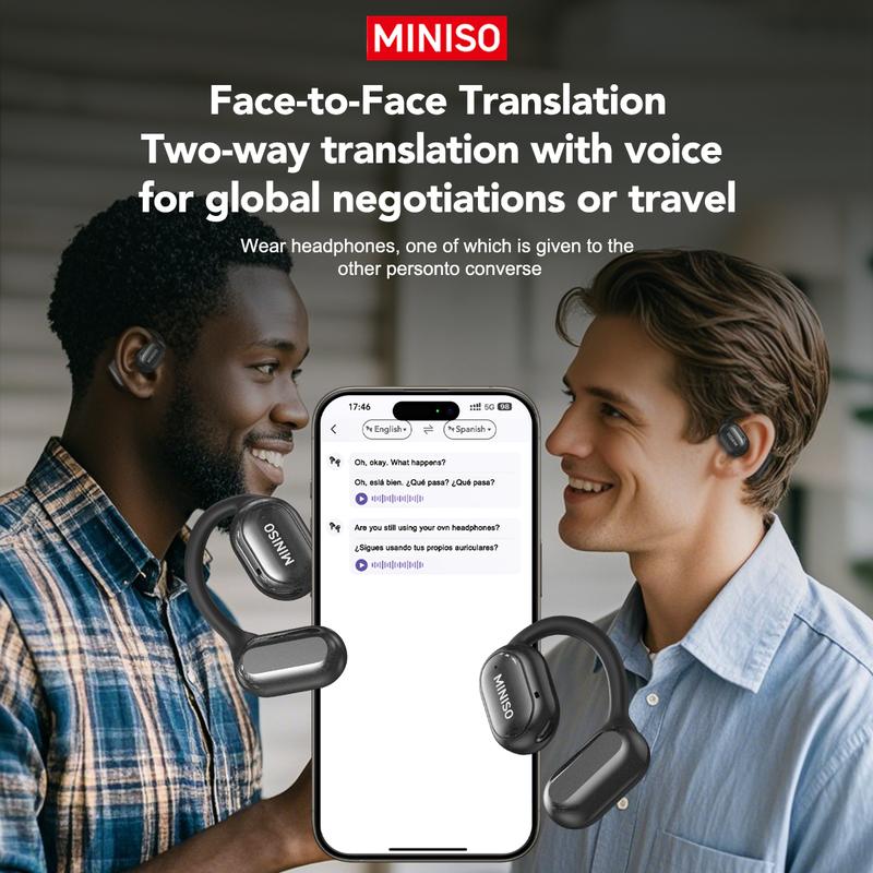 MINISO X30 AI  Headphones Open Free Wireless Translation Bluetooth Earbuds For Listening To Music & Calling, Support 135 Languages Bluetooth Translation & Meeting Summary Wireless Headphones