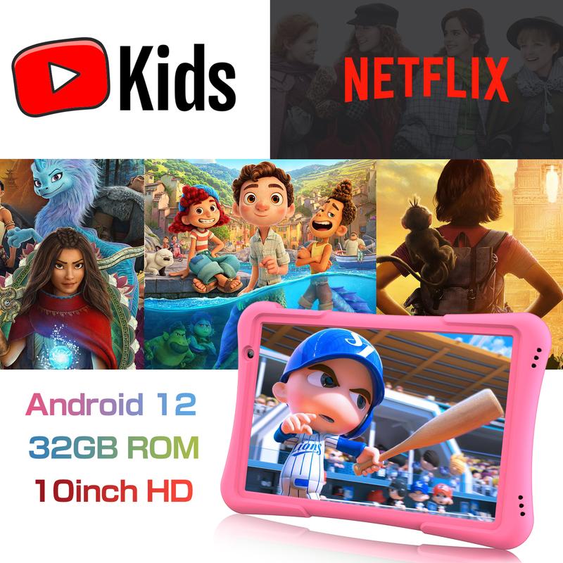 Android 10-Inch Kids Tablet,Quad-Core Processor,32GB Storage, HD IPS Display,6000mAh Battery, Android 12,WiFi 6, Bluetooth , Dual Cameras , Durable Design , Suitable for Ages 3+,Perfect Gift for Kids