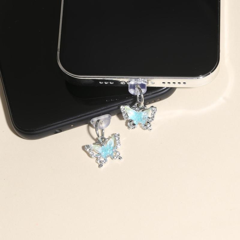 Cute Butterfly Design Phone Charging Port Dust Plug, 1 Count Aluminum Alloy Durable Cellphone Charging Port Dust Plug, Fashionable Mobile Phone Accessories for iPhone Interface Type-C Interface