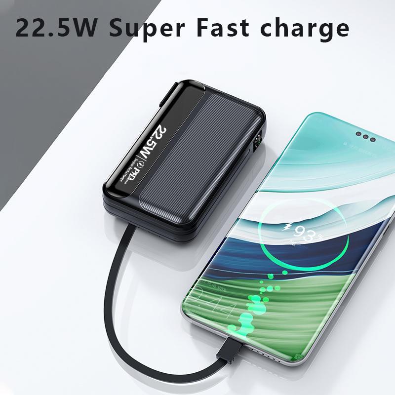 10000mAh Portable Charger with Built-in Cables & AC Wall Plug, 1 Count USB C Fast Charging Power Bank, Travel Essentials External Battery Pack for iPhone, Samsung, Tablet