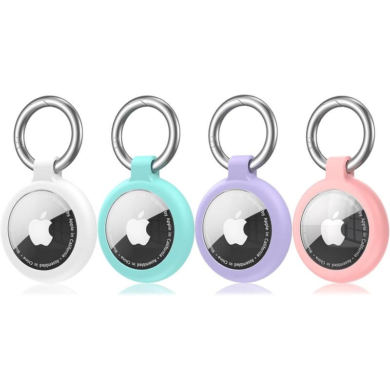 4 Pack Airtag Holder, Waterproof 4 Pack Apple Airtag Case with Airtag Keychain, Air tag holder Shockproof & Scratchproof for for Pet Tracking, Bags, Kids, Keys, Luggage -White+Mint Green+Pink+Purple