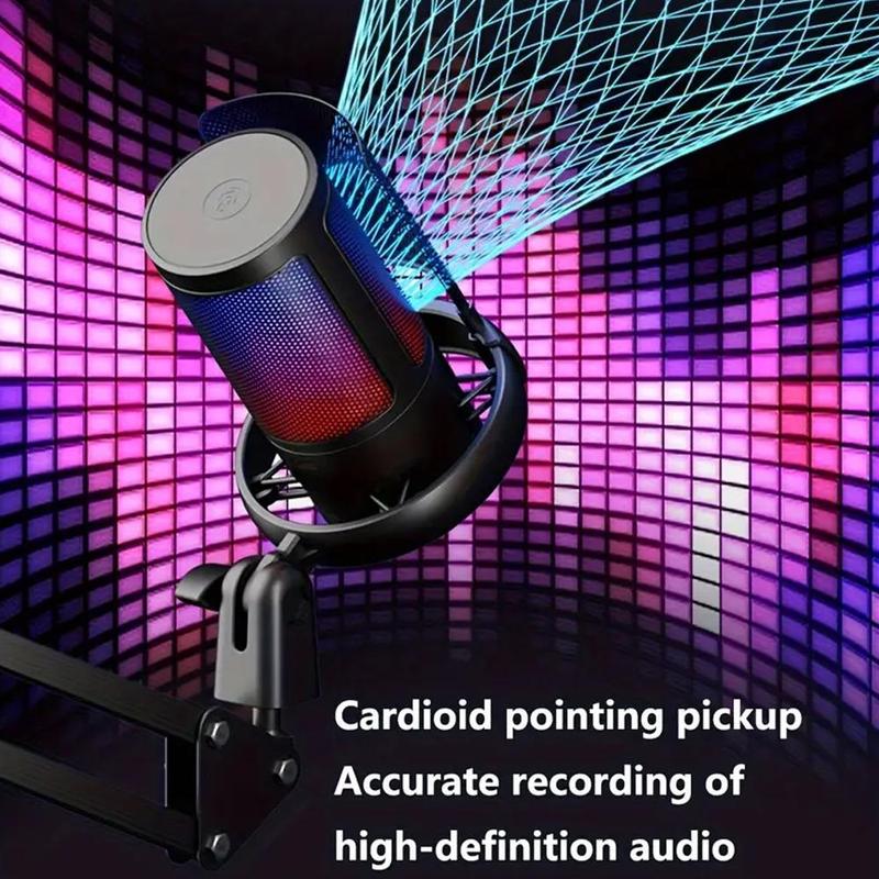 USB Computer Microphone, Condenser Microphone with Cantilever Bracket, 7 RGB Modes PC Microphone Compatible with 5 8