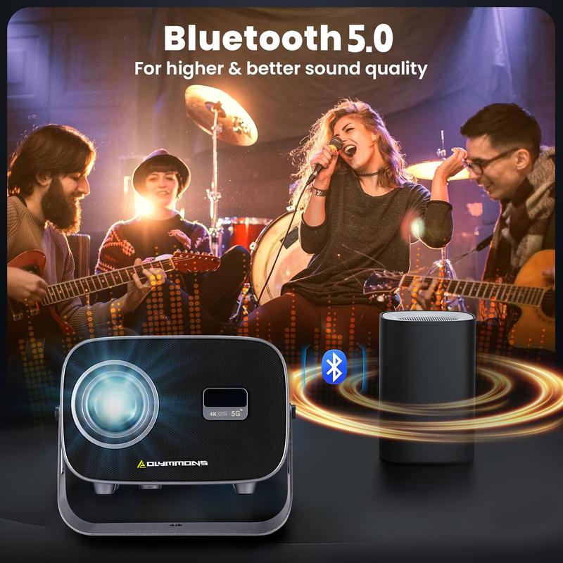 Olymmons Mini Projector with WIFI 6 and Bluetooth, 4K 1080P Support Portable Smart Projector 360° Rotatable 130'' Screen Movie Projector for Outdoor Home Theater Auto Keystone Compatible with iOS Android Mini 4K Portable Wireless