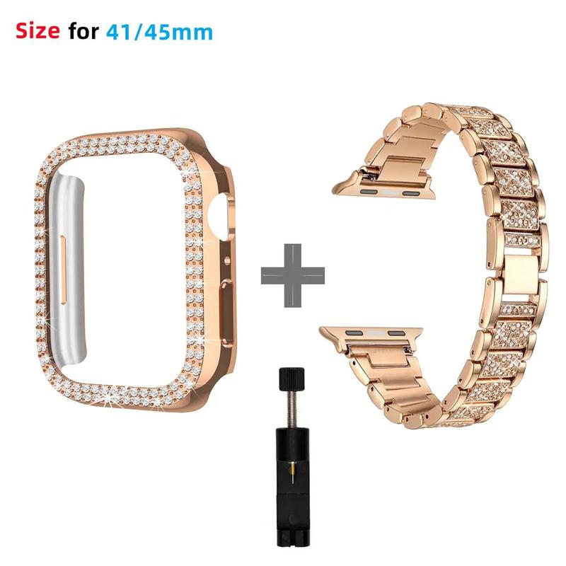 Rhinestone Decor Watch Band & Case, Smart Watch Replacement Band, Fashion Watch Band & Watch Case, Wearable Accessories for Apple Watch 9 8 7 6 5 4 Se Series