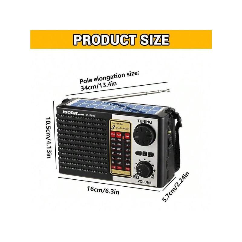 GX 3-Way Powered Solar Emergency Radio - AM FM Digital Speaker With LED Flashlight, USB And TF Card Interface, Rechargeable Battery, Adjustable Volume, Perfect For Outdoor Activities And Emergency Situations Audio Solar radio