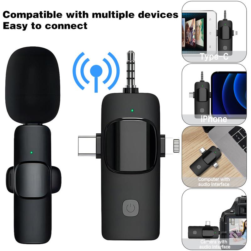 3 in 1 Universal Wireless Lavalier Microphone with Receiver, 3.5mm Professional Mini Microphone, Audio Video Recording For Android iphone,iPad,Camera, USB-C Microphone, 7-Hour Battery, Noise Reduction