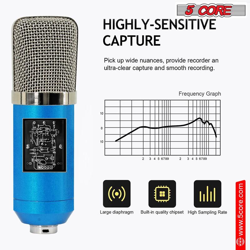 5 CORE XLR Microphone Condenser Mic for Computer Gaming, Podcast W Tripod Stand Kit for Streaming, Recording, Vocals, Voice, Cardioids Studio