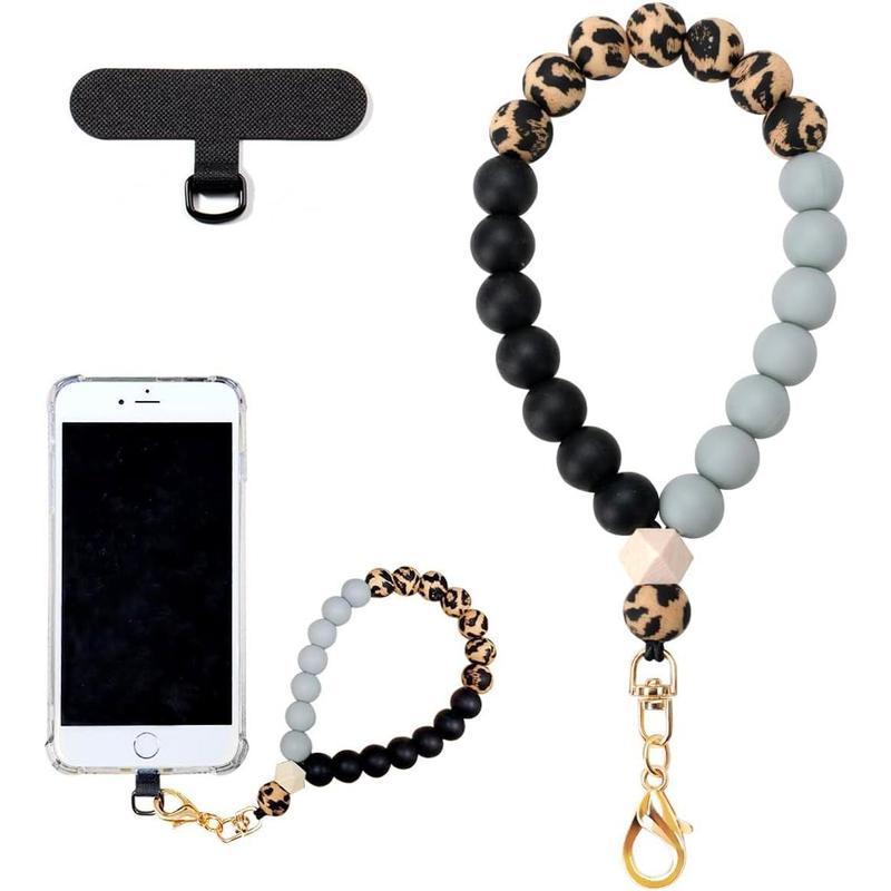 Marble Silicone Beaded Phone Wrist Strap, Cellphone Lanyard with Tether Tab, Elastic Hands-Free Wristlet Bracelet