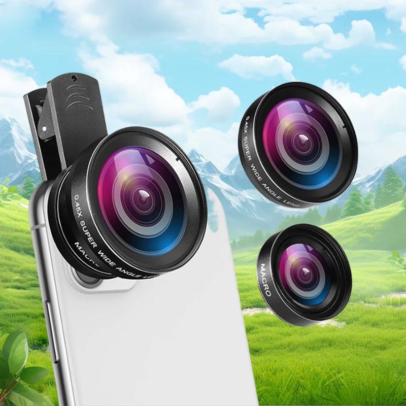 2 in 1 Clip-on Lens Kit, 0.45X Wide Angle & 12.5X Macro Lens with Storage Bag, Camera Lens for Most Smartphones