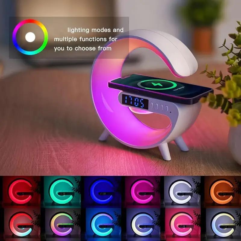 VIKEFON Wireless Charger, Multi-functional Phone Charger, Wireless Speaker with RGB Night Light, Alarm Clock, Perfect Bedroom Accessory, Enhancing Your Morning Routine with Light & Sound