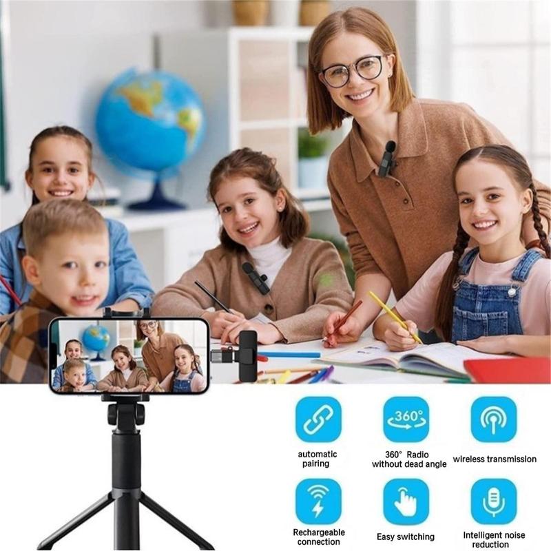 -1.99$ 1 set Professional Wireless Lavalier Lapel Long Standby Microphone For iPhone smartphone For iPad - Cordless Omnidirectional Condenser Recording Mic for audio Interview Video Podcast Vlog Game Live Streaming Collar Clip for TikTok, Mini Microphone