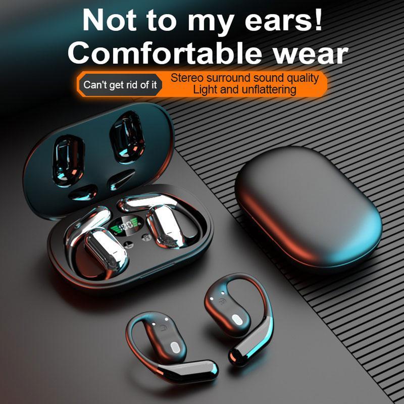 Open Ear Bluetooth 5.4 Headphones, Wireless Earbuds Sport Over Earphones Built-in Mic with Ear Hooks 50H Playtime Ear Buds LED Display Charging Case