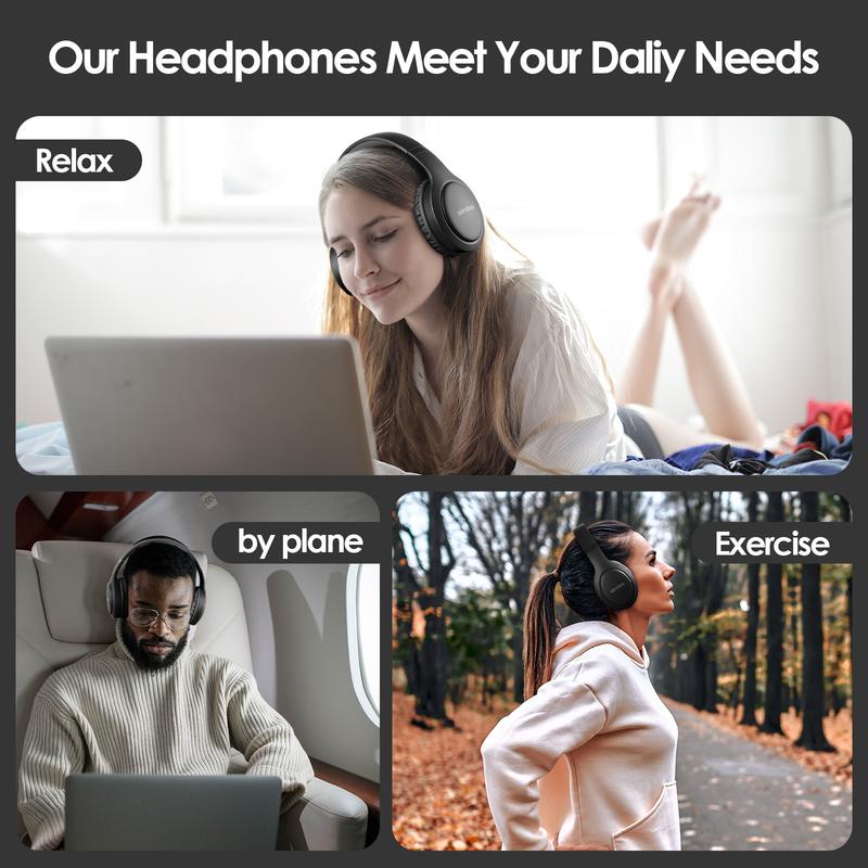 Siindoo Bluetooth Headphones Over Ear, 65H Playtime and 3 EQ Music Modes Wireless Headphones with Mic, Stereo Foldable Wireless Audio Gaming Headset