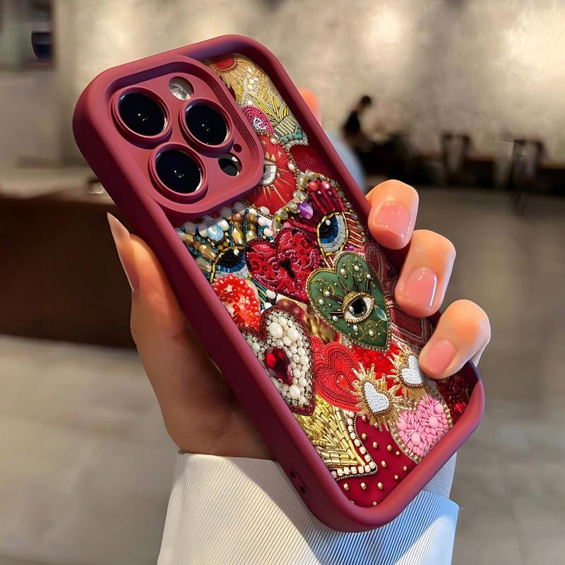 Heart & Eye Pattern Phone Case, Decorative Phone Protector Cover, Phone Accessories Compatible with iPhone 11 12 13 14 15 Pro Max