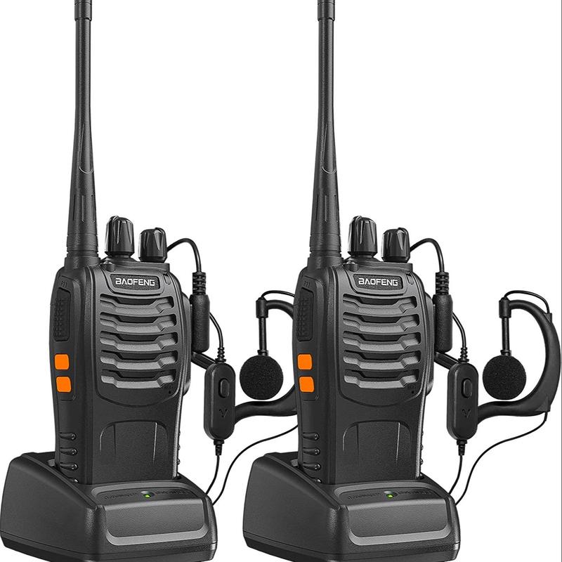 Baofeng 888S Walkie Talkie, 2 Counts Rechargeable Long Range Walkie Talkie with Earpieces, Professional Radio Handheld Two Way Radio with Li-ion Battery & Charger Included