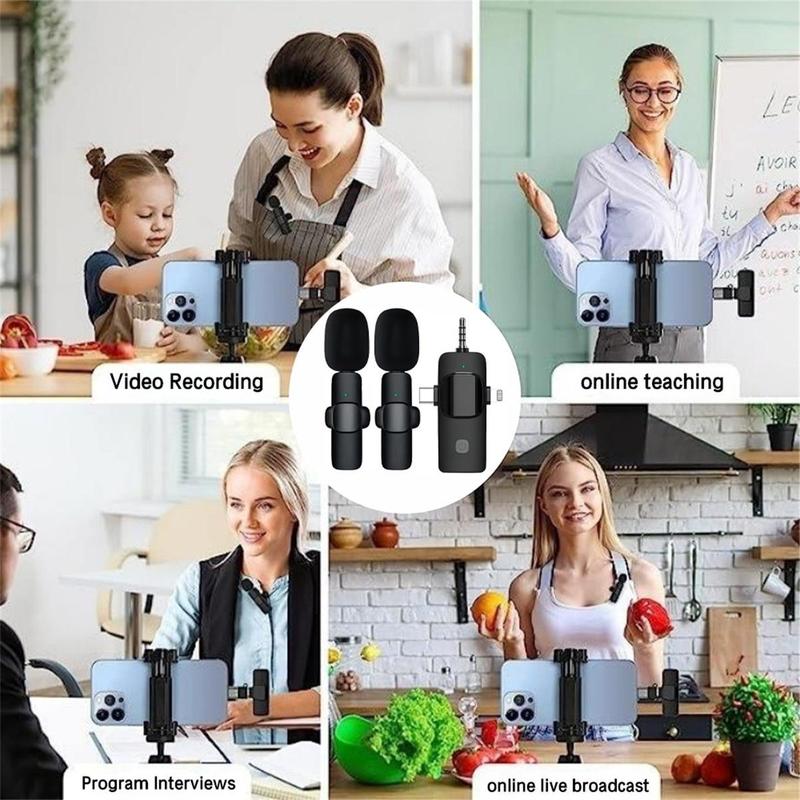 -1.99$ 1 set Professional Wireless Lavalier Lapel Long Standby Microphone For iPhone smartphone For iPad - Cordless Omnidirectional Condenser Recording Mic for audio Interview Video Podcast Vlog Game Live Streaming Collar Clip for TikTok, Mini Microphone