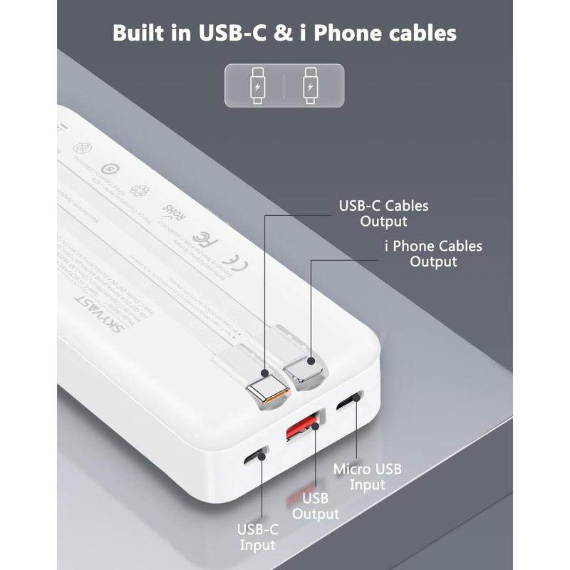 Portable Charger, 10000mAh Power Bank with 2 Built-in Cables, 22.5W Fast Charging with Screen, Travel Battery Pack for iChargeable Phone, i Pad, Samsung, Google Pixel, LG and more Device Compact Chargeable