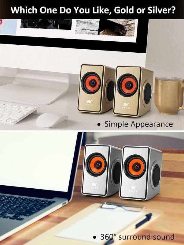 OROW Computer Speaker, 12W Desktop Speaker with Volume Control, 3.5mm Speaker, USB , Dual Diaphragm, USB Speaker for PC Laptop  iMac Projector()