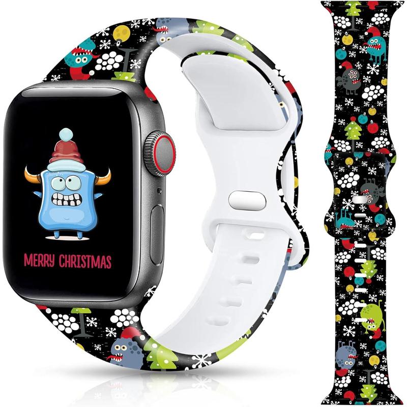 Christmas Halloween Watch Band Compatible with Apple Watch Band 38mm 40mm 41mm 42mm 44mm 45mm 49mm iWatch Ultra SE Series 9 8 7 6 5 4 3 2 1, Christmas Halloween Soft Silicone Sport Replacement Strap Band for Girls Accessories Wearable Accessories Wearable