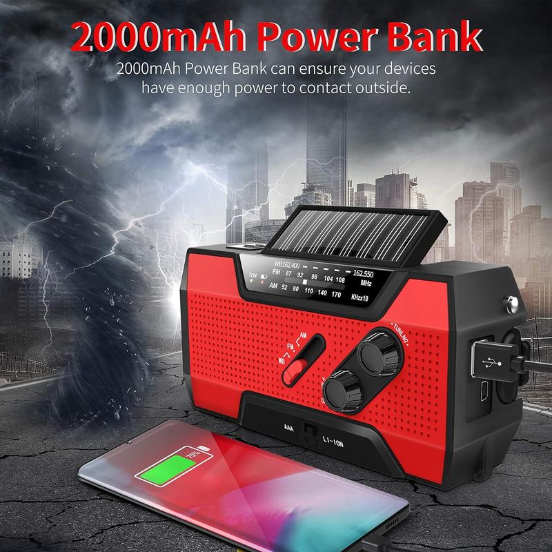 Portable USB Solar Hand Crank Charging Radio, Emergency Weather Radio with Power Bank Function, Radio with SOS Alarm & Flashlight for Indoor Outdoor Emergencies