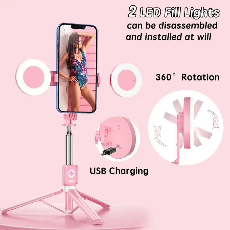 (Imoli) Upgraded 67-Inch Telescopic Multi-Function Mobile Phone Selfie Stick With Dual Fill Light, Built-In Tripod And Wireless Remote Control