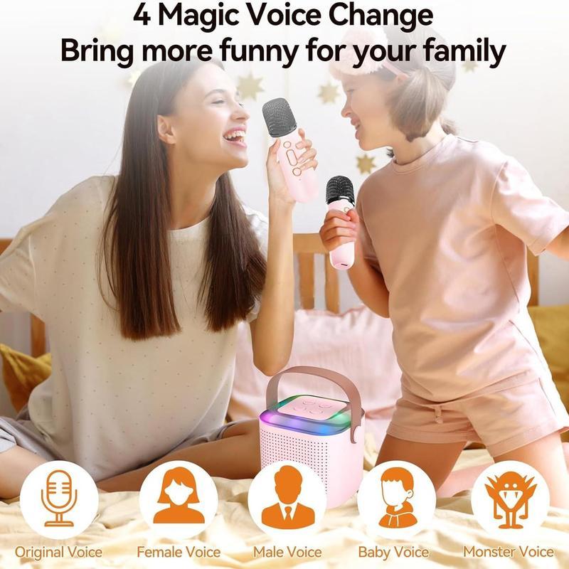 Machine for Kids Adults, Portable Bluetooth Karaoke Speaker with 2 Wireless Mics and LED Color Lights, Home Birthday Party for Girls Boys Ages 4, 5, 6, 7, 8, 9, 10,11,12+