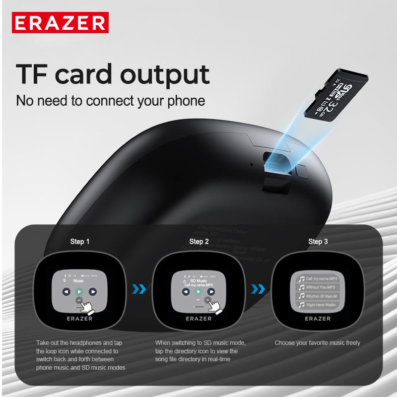 ERAZER OWS Touch Screen Earphone Bluetooth 5.4 Wireless Headphones oise Canceling TF Card Headset HIFI Stereo Full-Color Display Multifunctional Earbuds With Mic