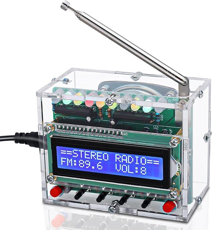 FM Radio Kit, Soldering Projects Radio with LED Flashing Lights FM 87-108MHz Soldering Practice Kit DIY Radio Kit LCD1602 Display for Learning Teaching STEM Education